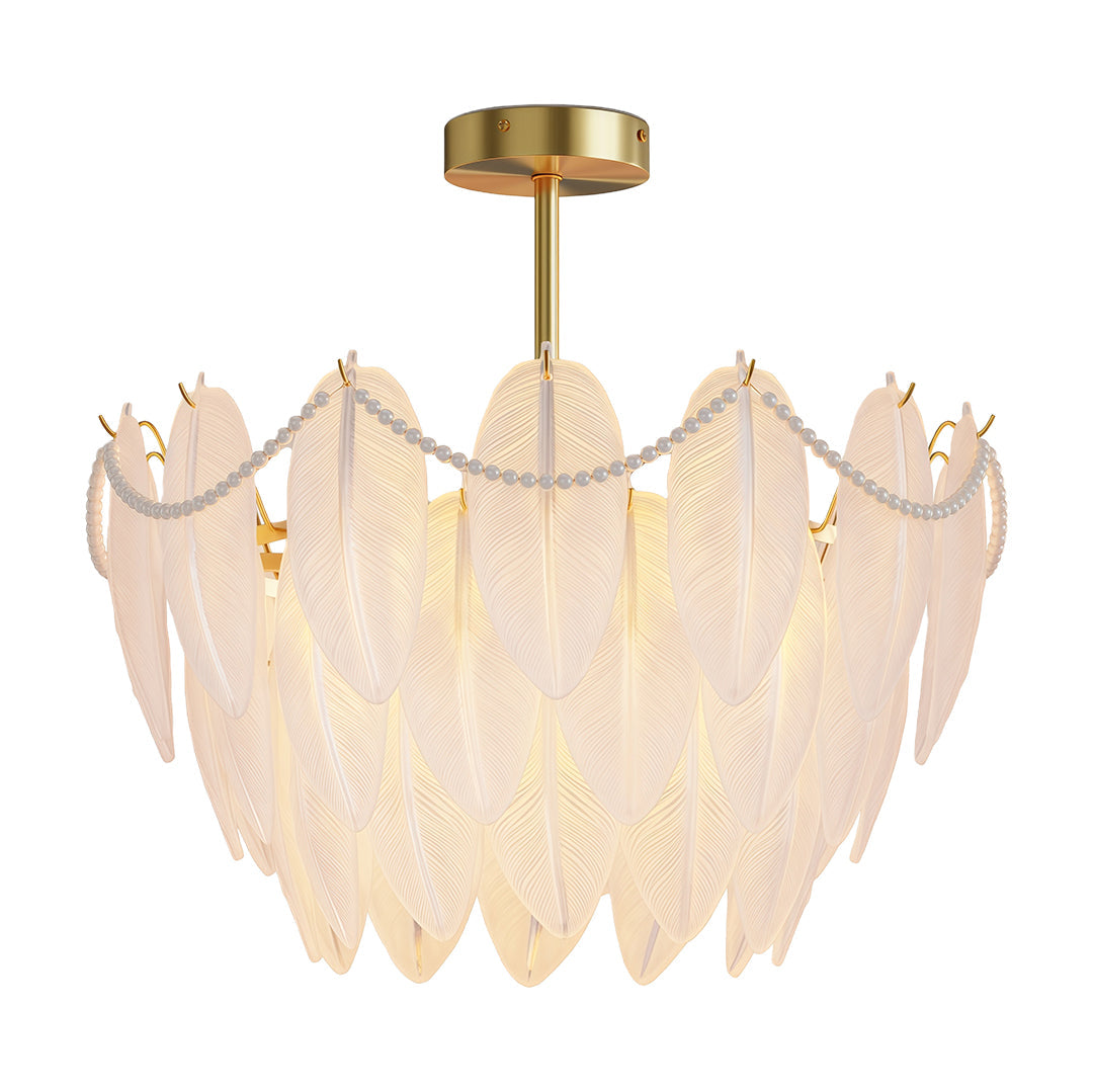 Feathers Full-Copper Chandelier with Pearl Glass Shades
