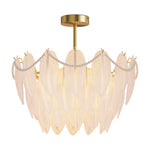 Feathers Full-Copper Chandelier with Pearl Glass Shades