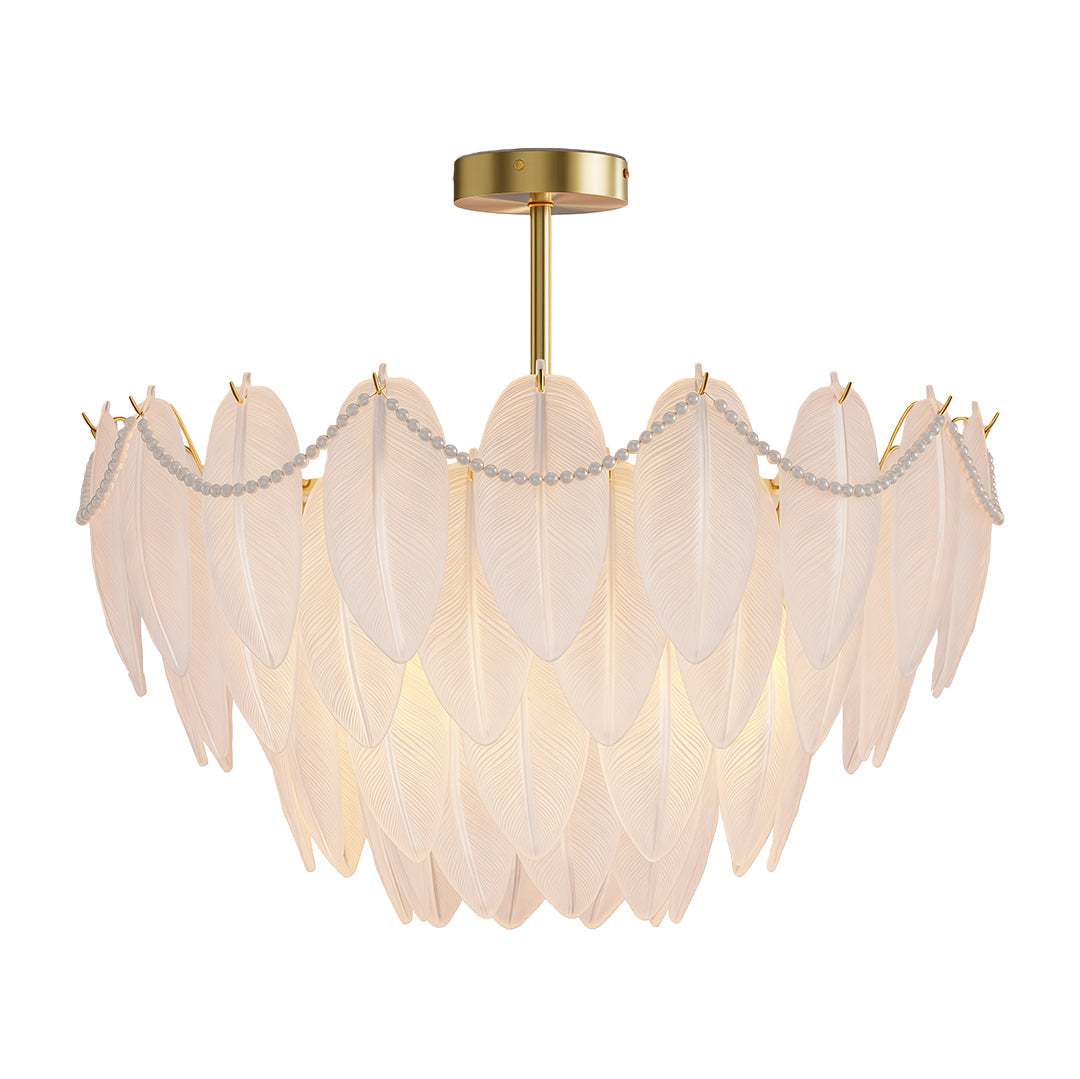 Feathers Full-Copper Chandelier with Pearl Glass Shades