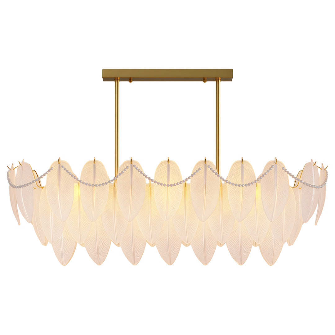 Feathers Full-Copper Chandelier with Pearl Glass Shades