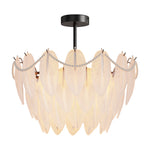Feathers Full-Copper Chandelier with Pearl Glass Shades