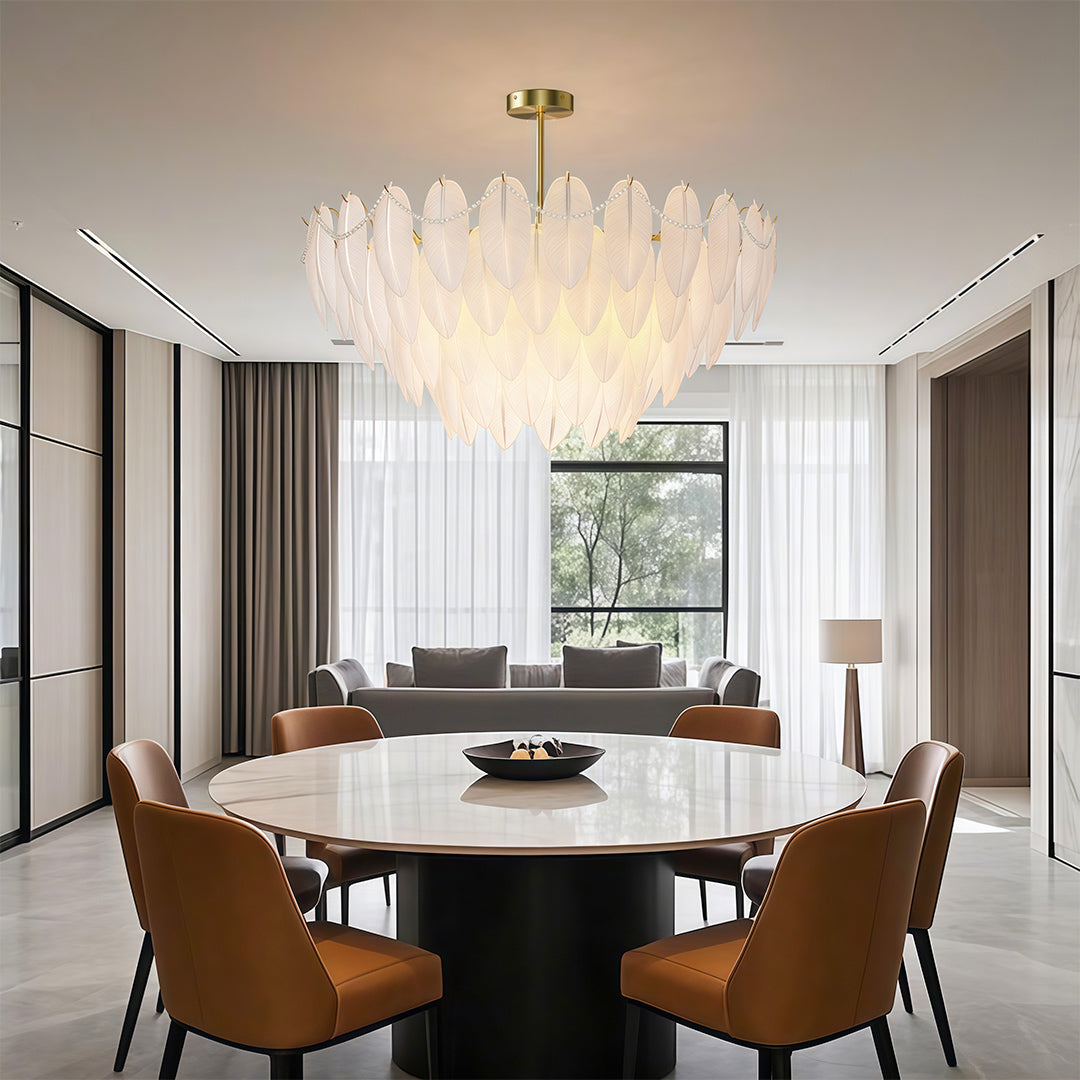 Feathers Full-Copper Chandelier with Pearl Glass Shades