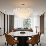 Feathers Full-Copper Chandelier with Pearl Glass Shades