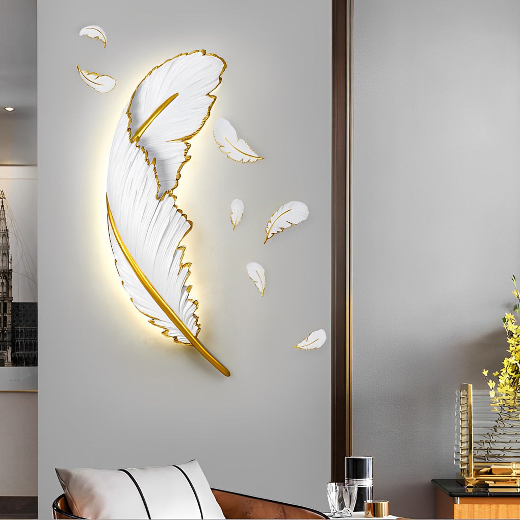 Feather LED Wall Sconce in White and Gold for Modern Interiors