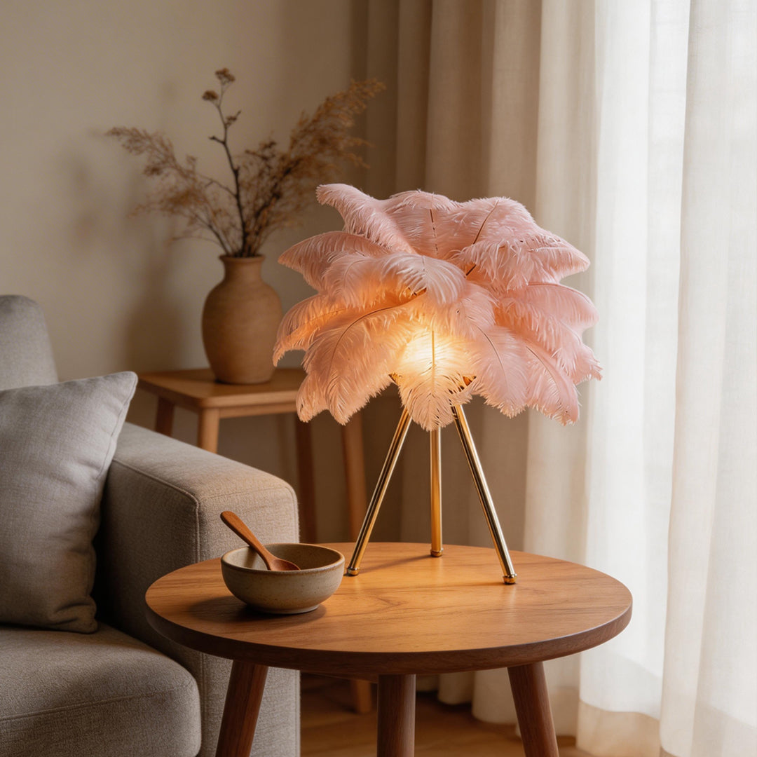 Feather Table Lamp Nordic Tripod Bedside Lighting with 3 Color Temperatures