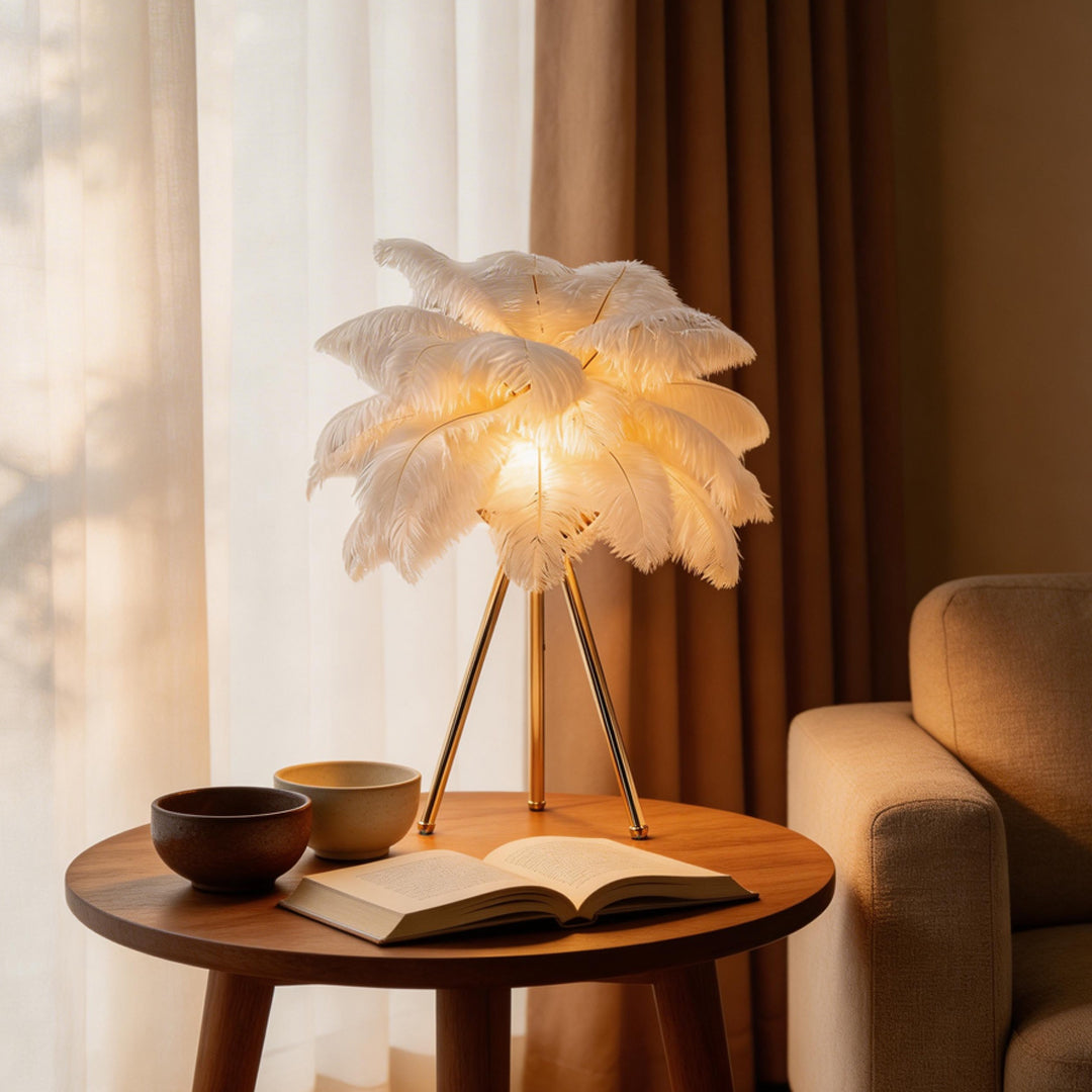 Feather Table Lamp Nordic Tripod Bedside Lighting with 3 Color Temperatures