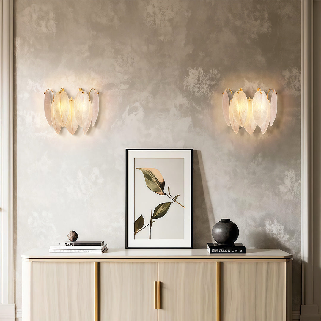 Feather Wall Sconce in Copper, Nickel, or Black – French Luxury Glass Lighting