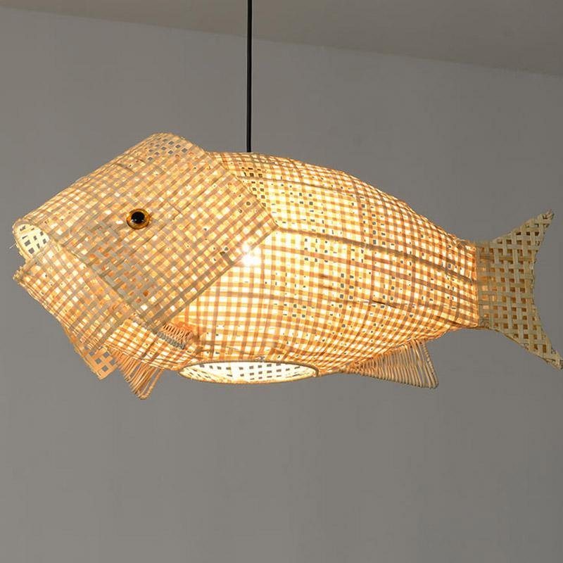 Handwoven Bamboo Fish Pendant Light for Dining Room and Kitchen Island