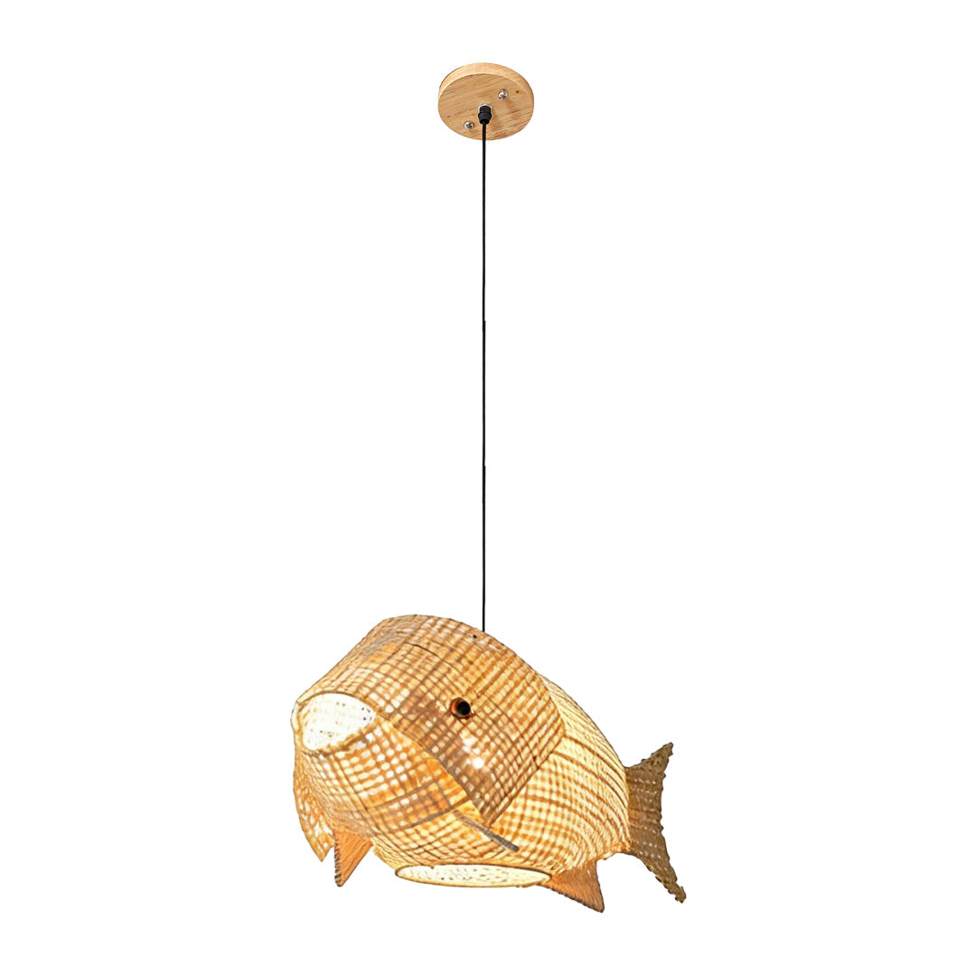 Handwoven Bamboo Fish Pendant Light for Dining Room and Kitchen Island