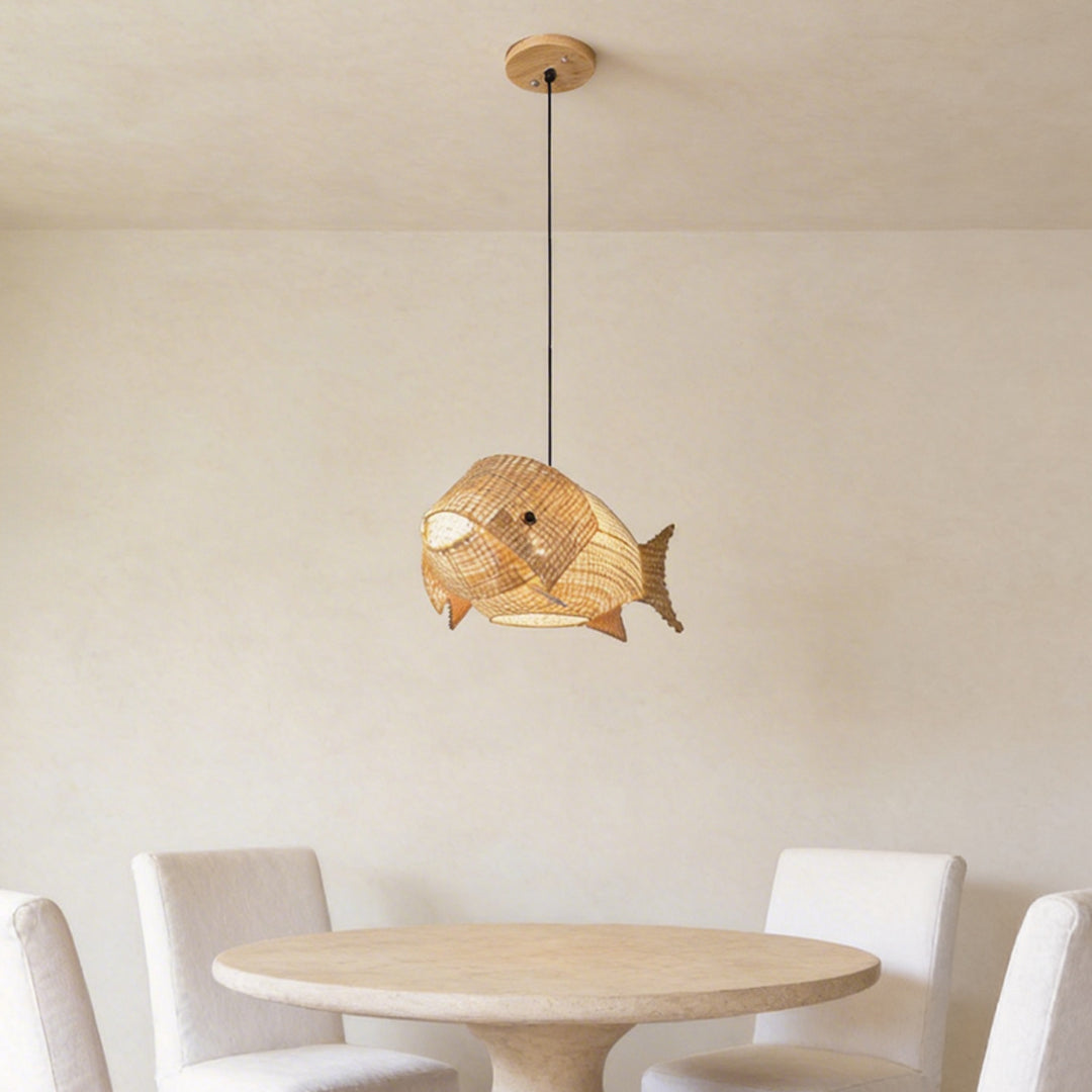 Handwoven Bamboo Fish Pendant Light for Dining Room and Kitchen Island