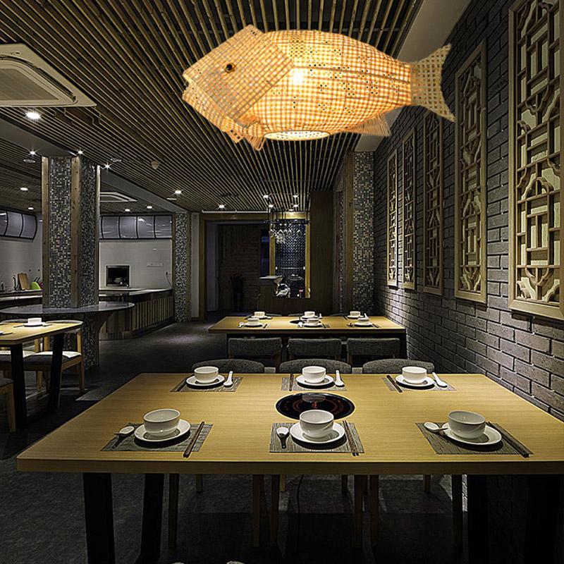 Handwoven Bamboo Fish Pendant Light for Dining Room and Kitchen Island