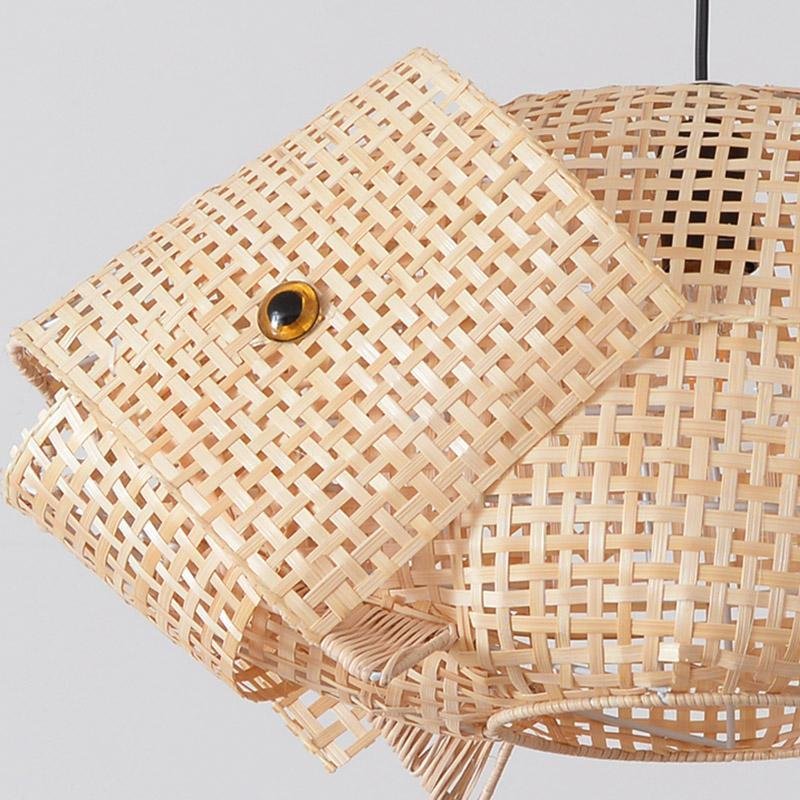 Handwoven Bamboo Fish Pendant Light for Dining Room and Kitchen Island