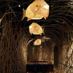 Handwoven Bamboo Fish Pendant Light for Dining Room and Kitchen Island