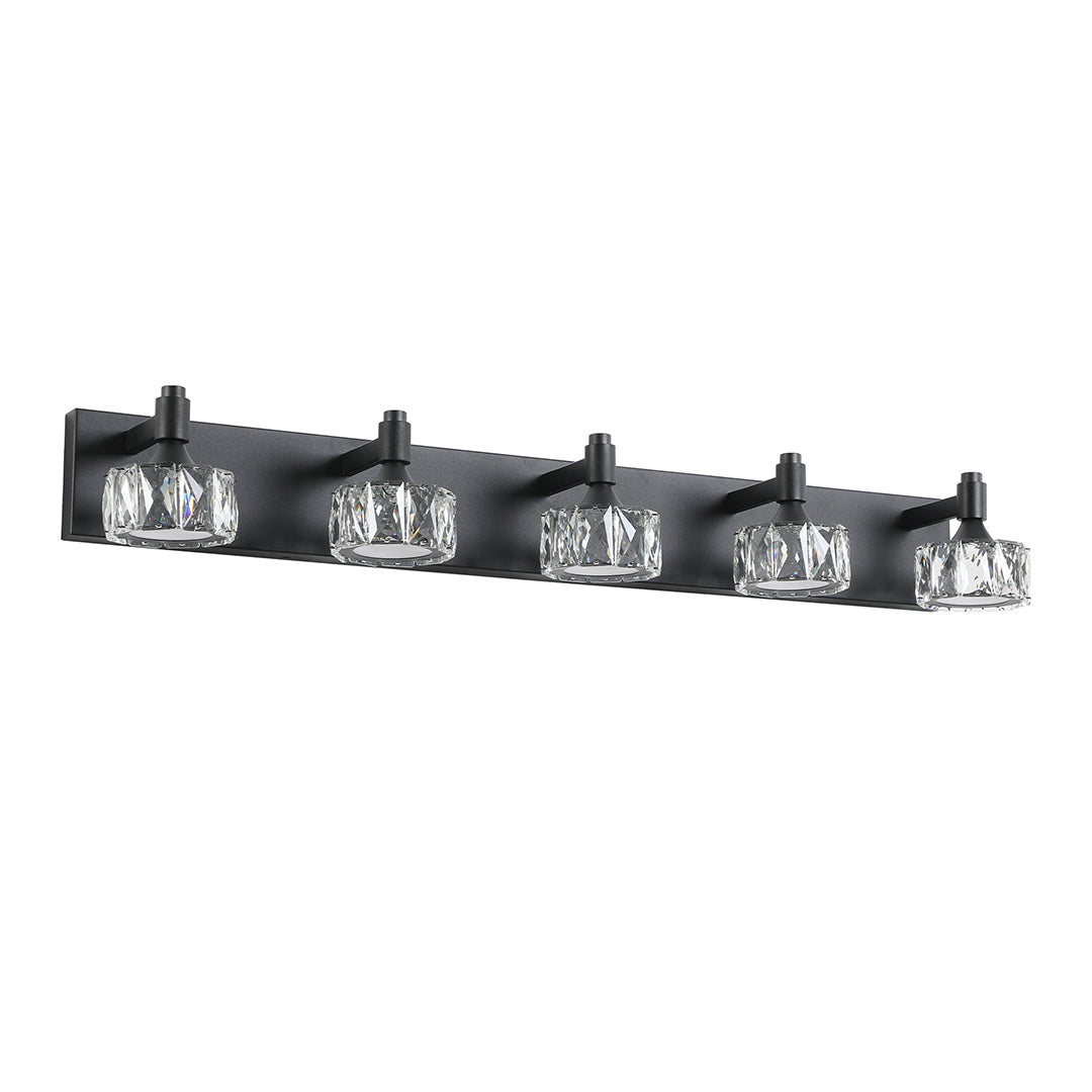 Crystal Vanity Light Modern Black Iron LED Wall Bar for Bathroom