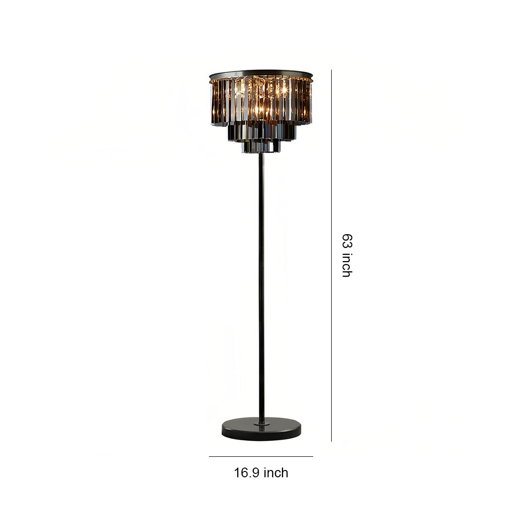 Crystal Floor Lamp with Black Iron Base – American Glamorous Standing Light