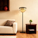 Crystal Floor Lamp with Black Iron Base – American Glamorous Standing Light