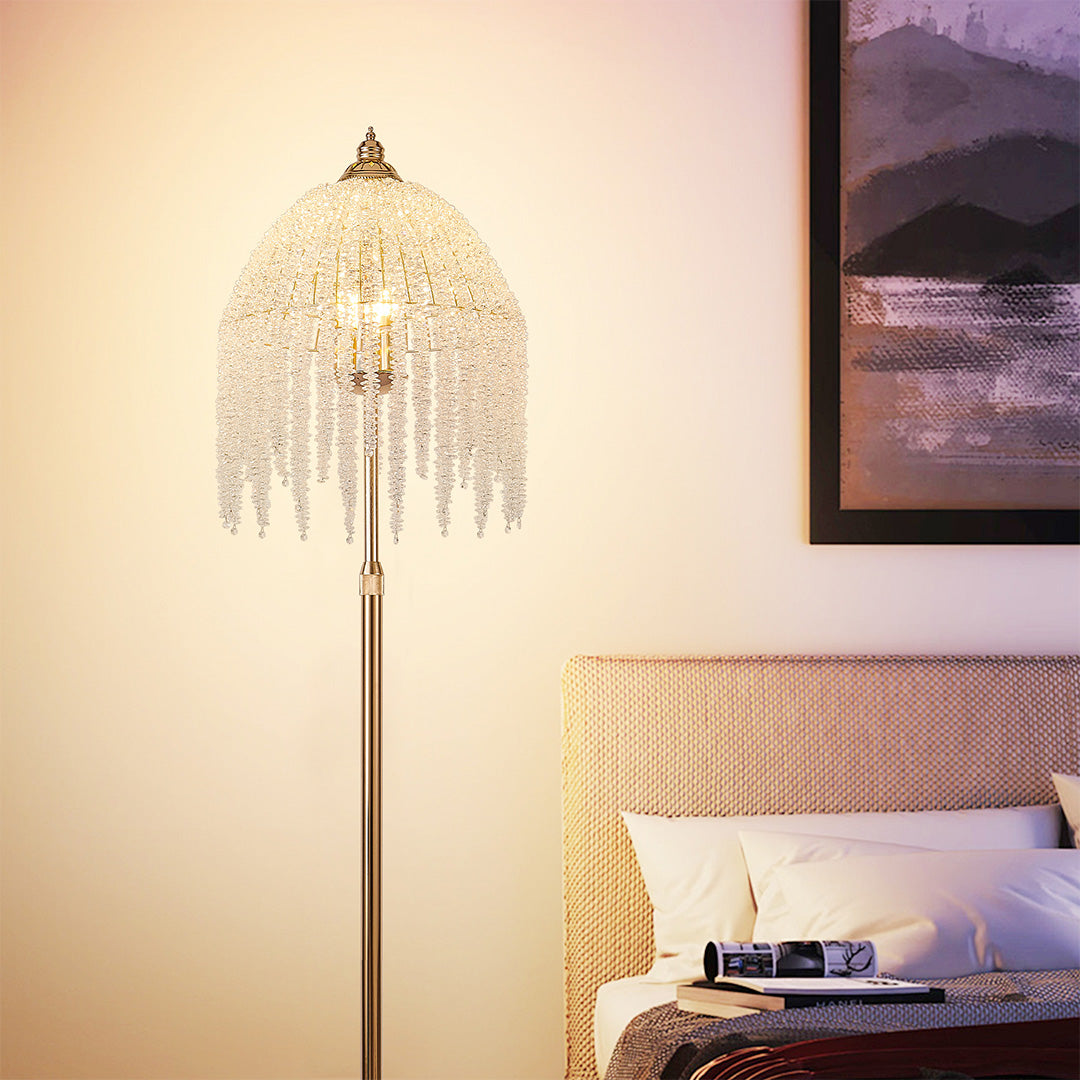 Lumière Crystal Floor Lamp in French Gold — Designer LED-Ready Lighting for Living Rooms & Studies