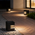 Modern Square LED Outdoor Floor Light Box in Black Aluminum