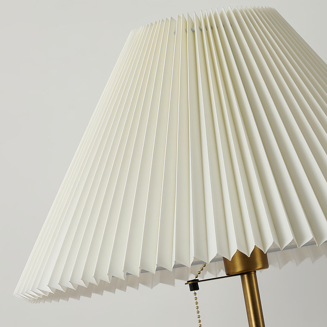 Sculptural Wooden Floor Lamp with Pleated Fabric Shade