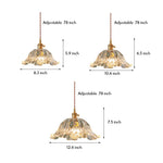 Japanese Floral Glass Pendant Light in Brushed Brass
