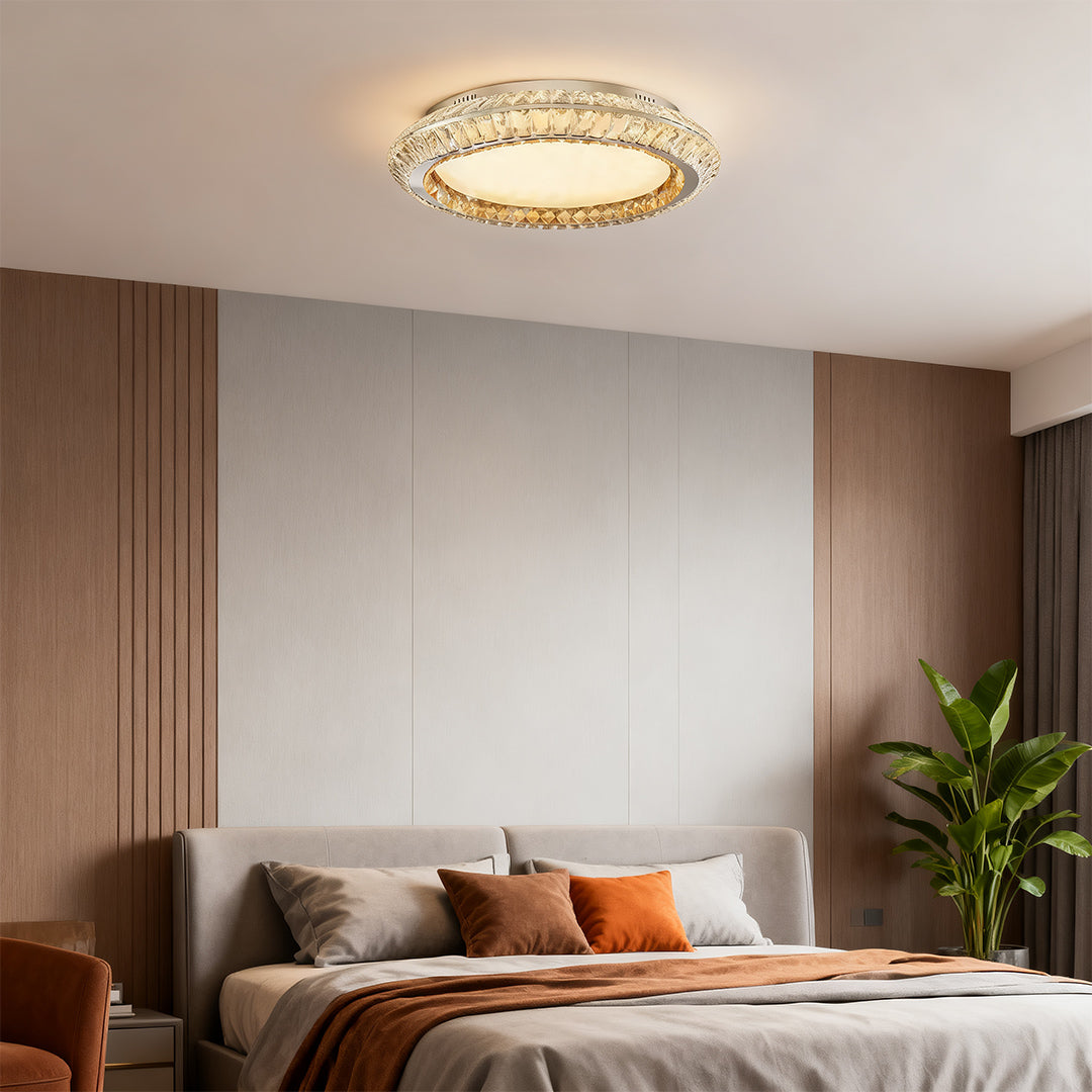 Lumière Flush Mount Crystal Ceiling Light in Titanium Gold