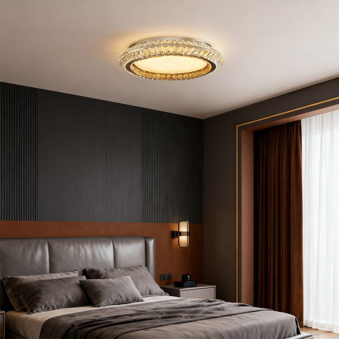 Lumière Flush Mount Crystal Ceiling Light in Titanium Gold