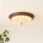 Ribbed Glass Dome Flush Mount Ceiling Light in Walnut Iron