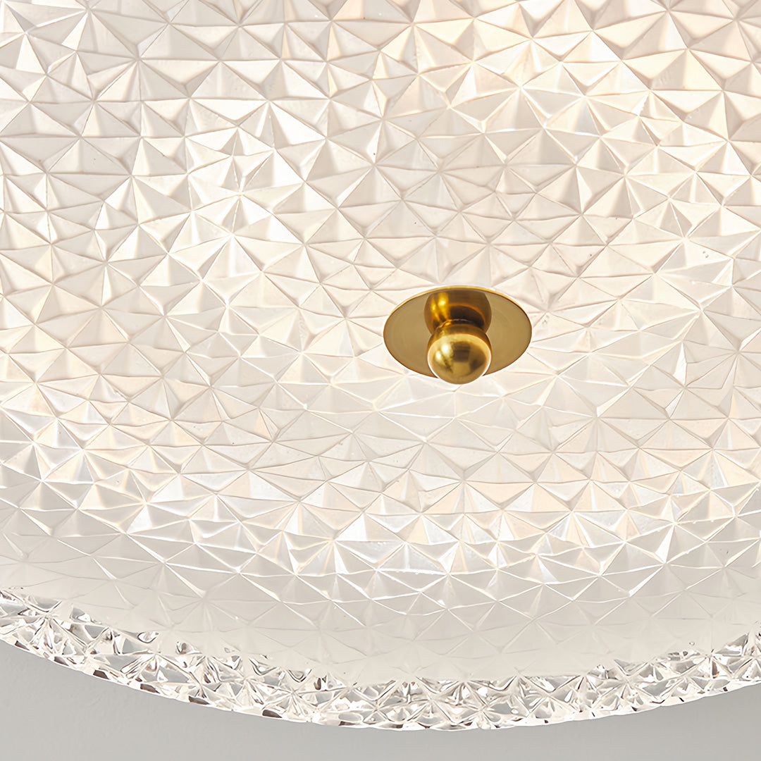 Ribbed Glass Dome Flush Mount Ceiling Light in Walnut Iron