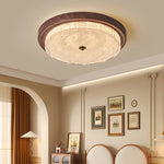 Ribbed Glass Dome Flush Mount Ceiling Light in Walnut Iron