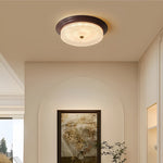 Ribbed Glass Dome Flush Mount Ceiling Light in Walnut Iron