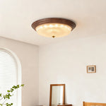 Ribbed Glass Dome Flush Mount Ceiling Light in Walnut Iron