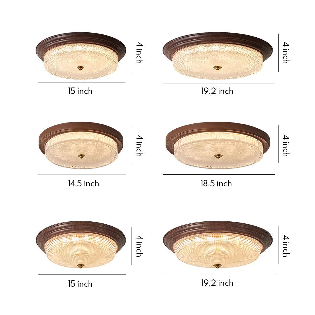 Ribbed Glass Dome Flush Mount Ceiling Light in Walnut Iron