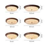 Ribbed Glass Dome Flush Mount Ceiling Light in Walnut Iron