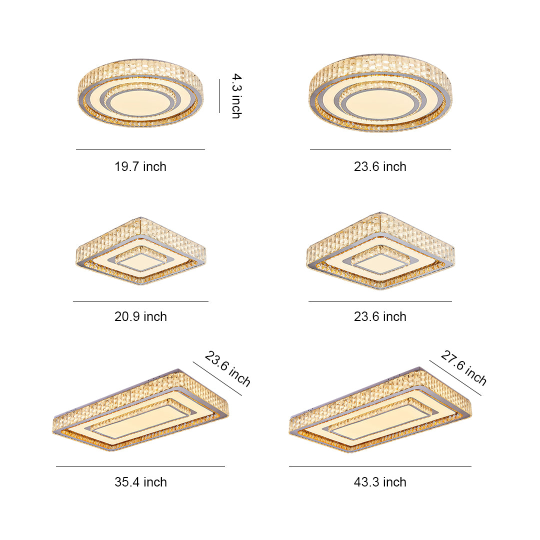 Luxury Crystal Flush Mount Ceiling Light with Chrome Frame, LED Integrated