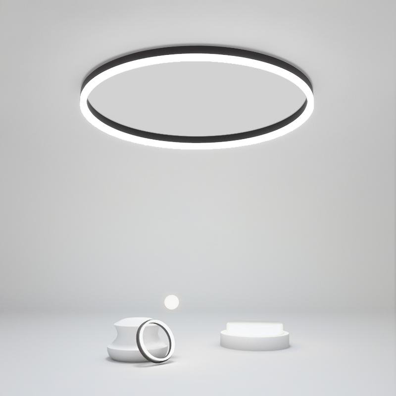 Modern Black Aluminum LED Flush Mount Ceiling Light with Dimmable Ring Design