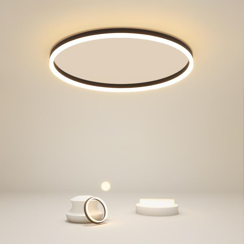 Modern Black Aluminum LED Flush Mount Ceiling Light with Dimmable Ring Design