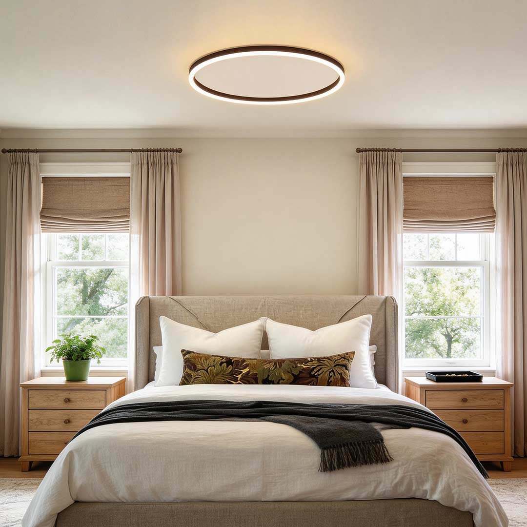 Modern Black Aluminum LED Flush Mount Ceiling Light with Dimmable Ring Design