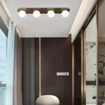 Walnut Flush Mount Ceiling Light with Milky White Glass Globes