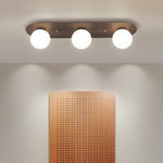 Walnut Flush Mount Ceiling Light with Milky White Glass Globes