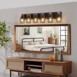 Black Metal Cage Vanity Light with Walnut Accents for Bathroom Mirror