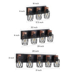 Black Metal Cage Vanity Light with Walnut Accents for Bathroom Mirror