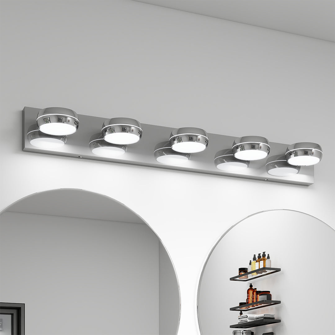 Chrome LED Vanity Light for Bathroom Mirror, Modern Minimalist Wall Mount