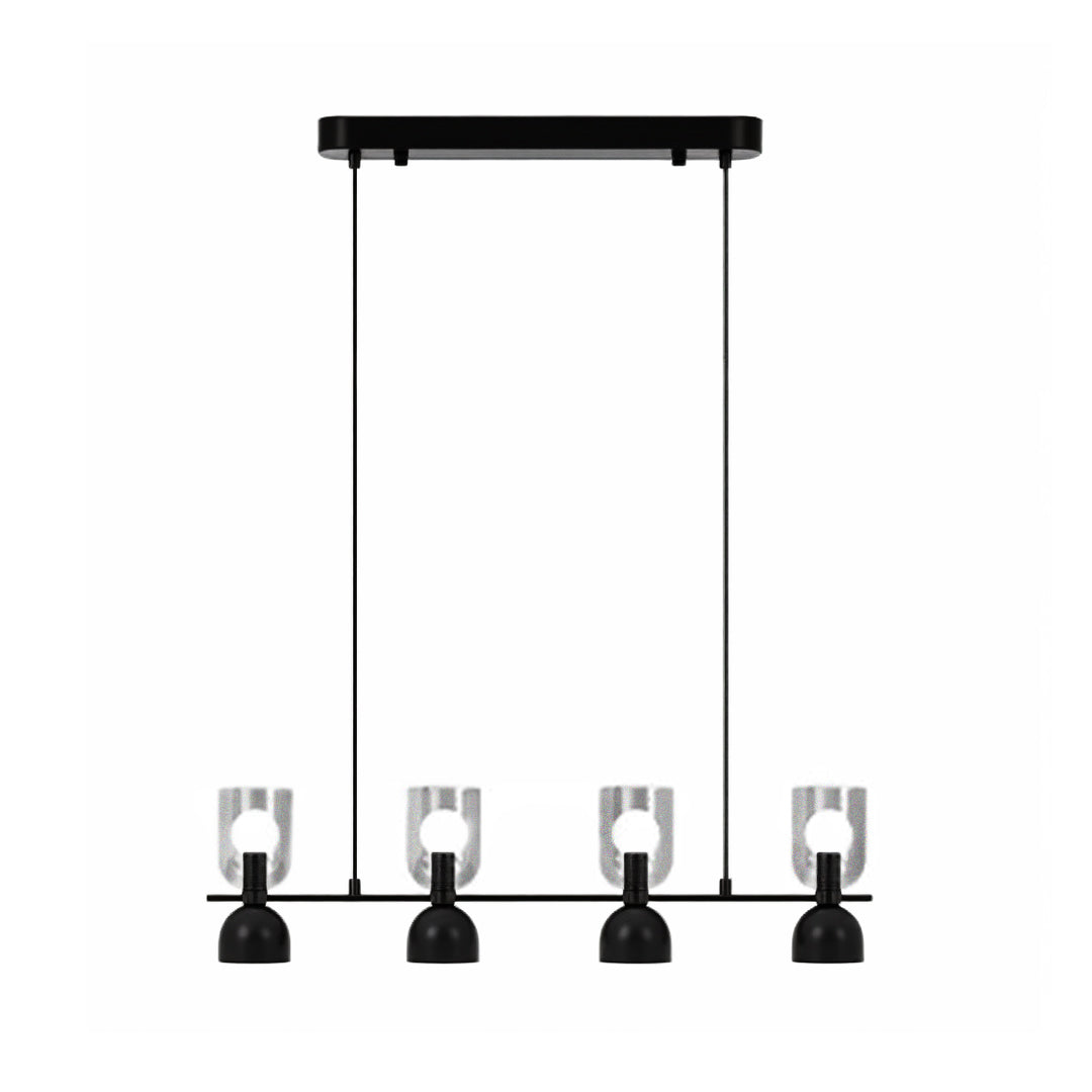Linear Glass Pendant Chandelier with Adjustable Height, Matte Black