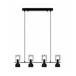 Linear Glass Pendant Chandelier with Adjustable Height, Matte Black