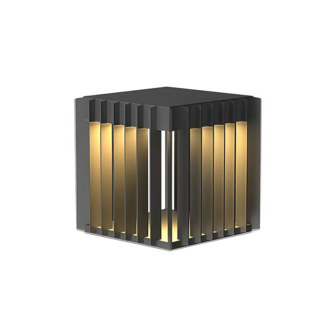 Modern Outdoor Pillar Light with Geometric Hollow Frame, Stainless Steel LED Post Lantern for Courtyard and Entryway