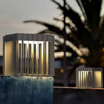 Modern Outdoor Pillar Light with Geometric Hollow Frame, Stainless Steel LED Post Lantern for Courtyard and Entryway
