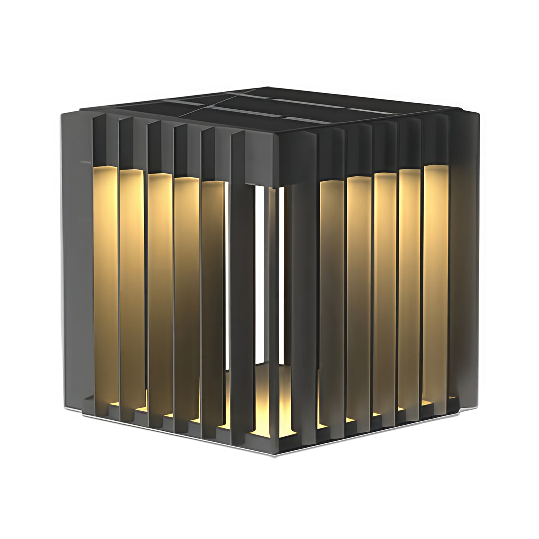 Modern Outdoor Pillar Light with Geometric Hollow Frame, Stainless Steel LED Post Lantern for Courtyard and Entryway