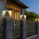 Modern Outdoor Pillar Light with Geometric Hollow Frame, Stainless Steel LED Post Lantern for Courtyard and Entryway