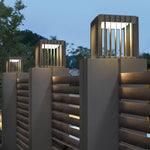 Modern Outdoor Pillar Light with Geometric Hollow Frame, Stainless Steel LED Post Lantern for Courtyard and Entryway