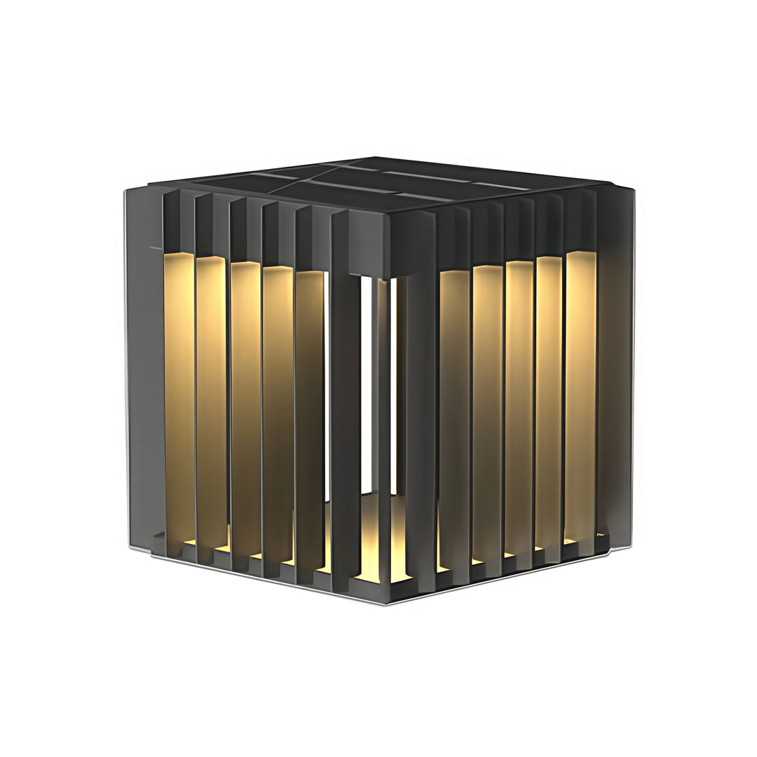 Modern Outdoor Pillar Light with Geometric Hollow Frame, Stainless Steel LED Post Lantern for Courtyard and Entryway